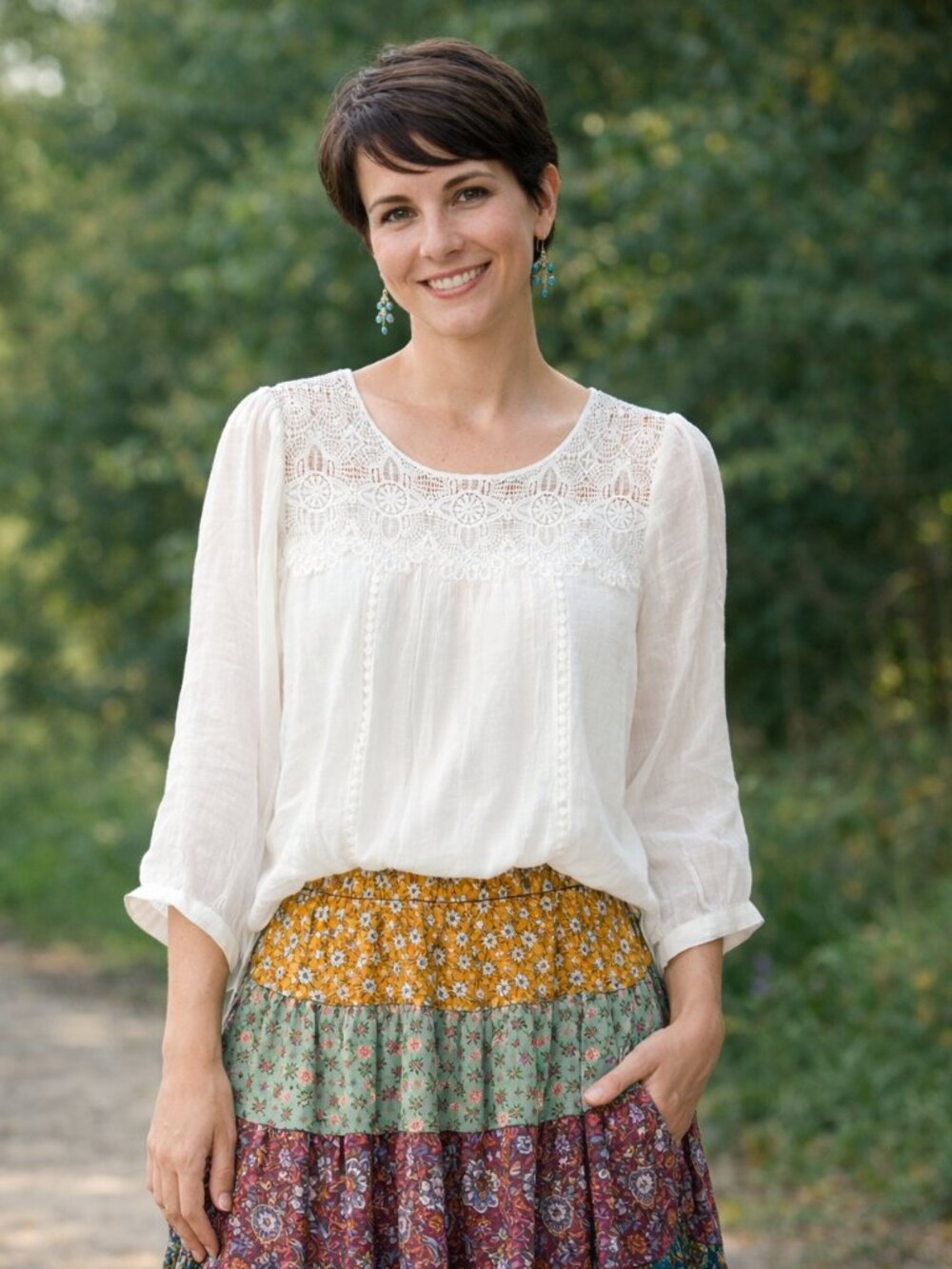 🌻 🌻Figueroa and Flower White PL Women’s Top with 3/4 Sleeve